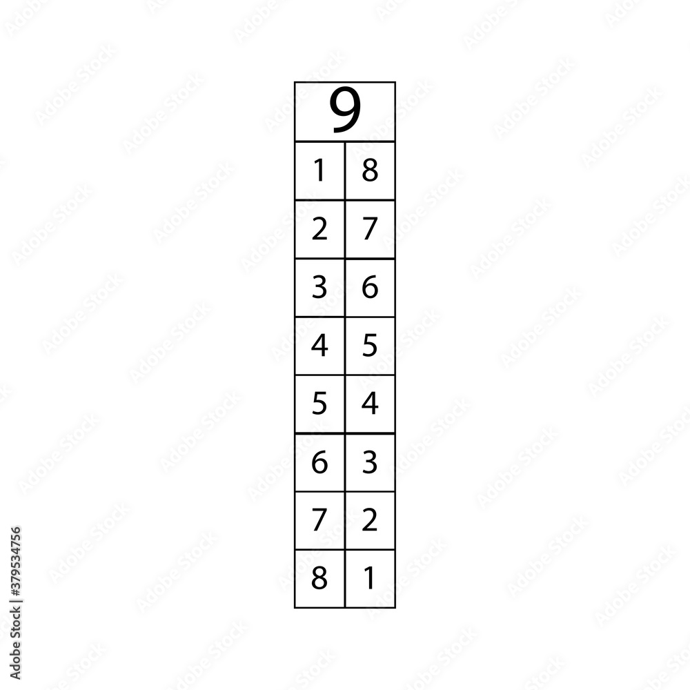 Composition of the number nine. Table sign eps ten Composition of the number nine. Table sign eps ten