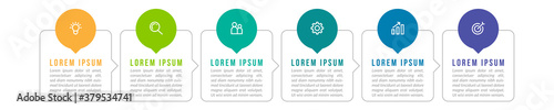 Minimal Business Infographics template. Timeline with 6 steps, options and marketing icons .Vector linear infographic with six conected elements. Can be use for presentation.
