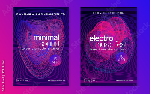 Dj event neon flyer. Techno trance party. Electro dance music. Electronic sound. Club fest poster.