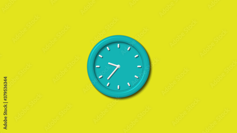 Cyan color 3d wall clock isolated on yellow background,clock icon Cyan color 3d wall clock isolated on yellow background,clock icon