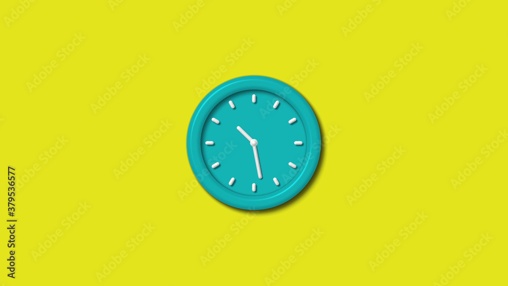 Cyan color 3d wall clock isolated on yellow background,clock icon Cyan color 3d wall clock isolated on yellow background,clock icon