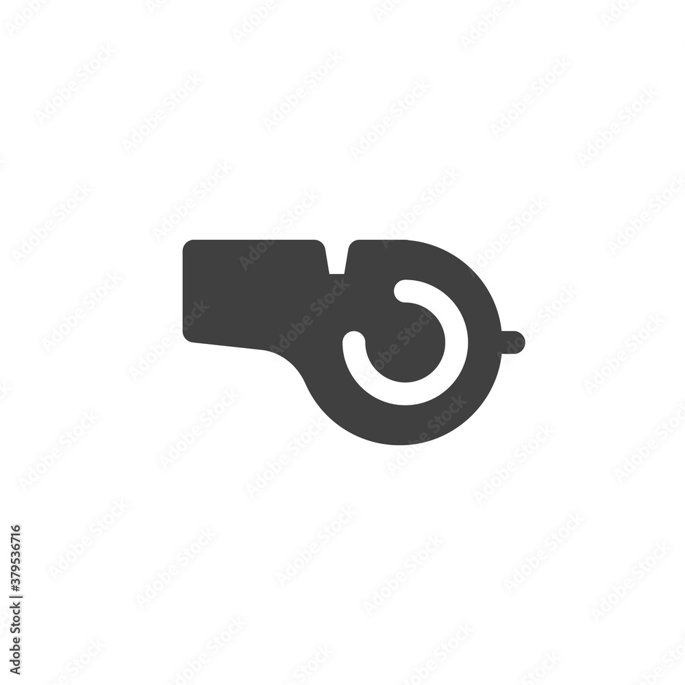 Referee whistle vector icon. filled flat sign for mobile concept and web design. Whistle glyph icon. Symbol, logo illustration. Vector graphics