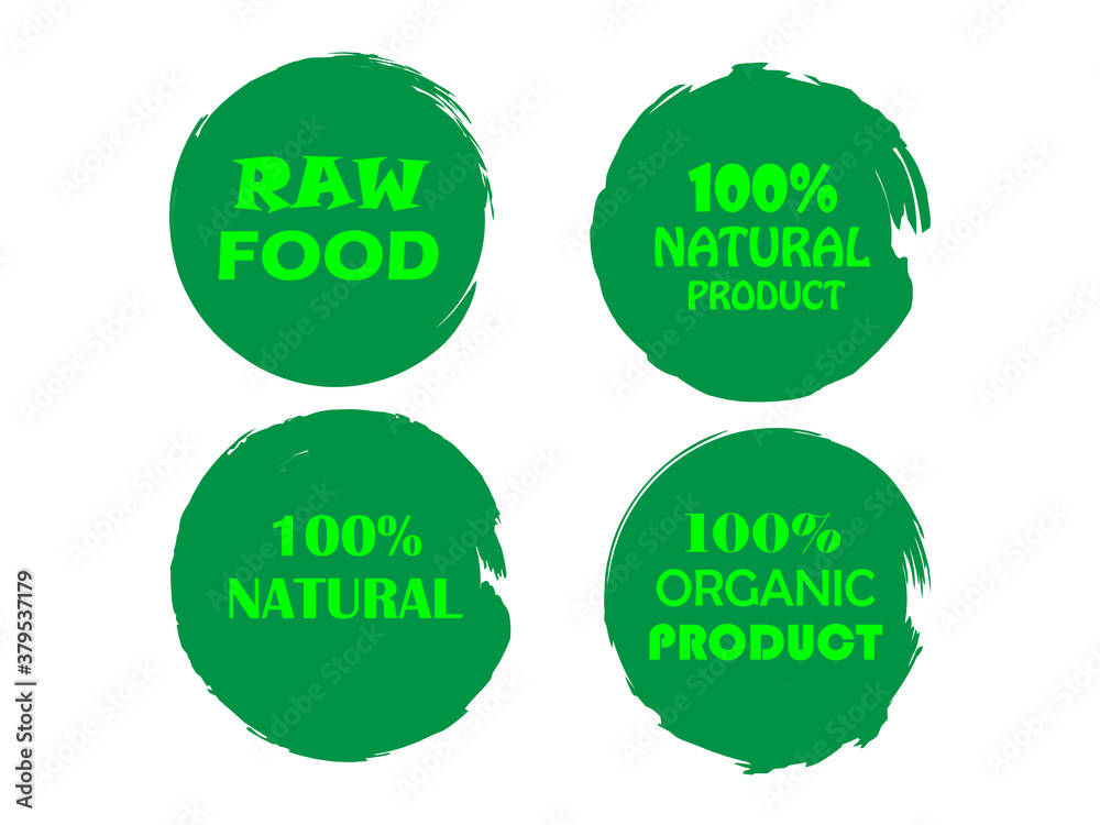 100% Organic, bio, eco, natural product, vegan food, natural farming, vegetarian labels Vector collection of paint brush strokes isolated on white background. Hand drawn abstract design elements set. 100% Organic, bio, eco, natural product, vegan food, natural farming, vegetarian labels Vector collection of paint brush strokes isolated on white background. Hand drawn abstract design elements set.