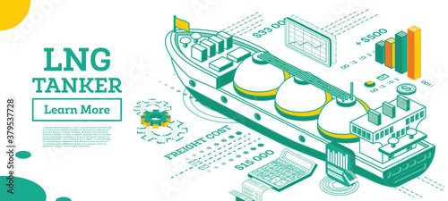 LNG Tanker. Isometric Gas Tanker. Commercial Water Transport.