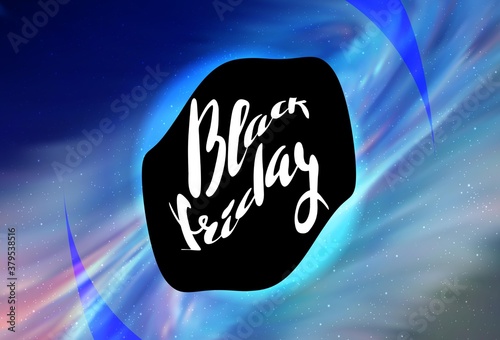 Light BLUE vector background with a black hole, sky. Illustration with colorful milky way stars and a black hole. Template for Black Friday sales.