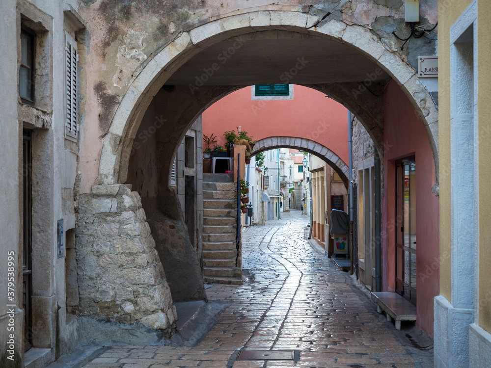 Streets of ancient city of Rab in Croatia