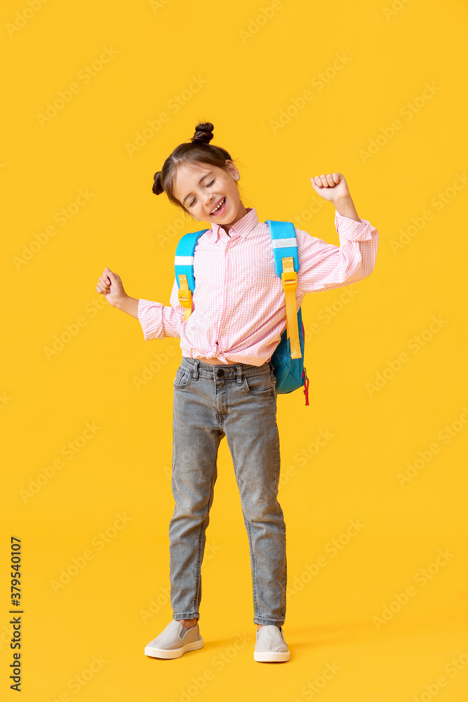 Little schoolgirl on color background Little schoolgirl on color background