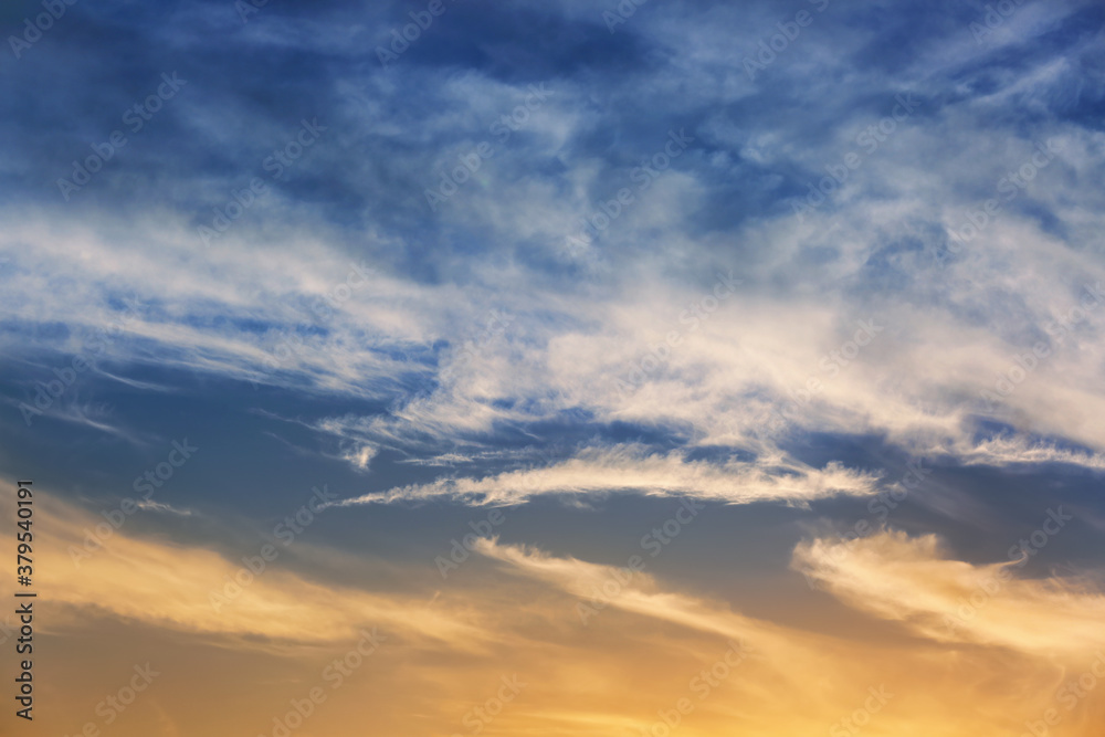 View of beautiful sky with clouds at sunset View of beautiful sky with clouds at sunset