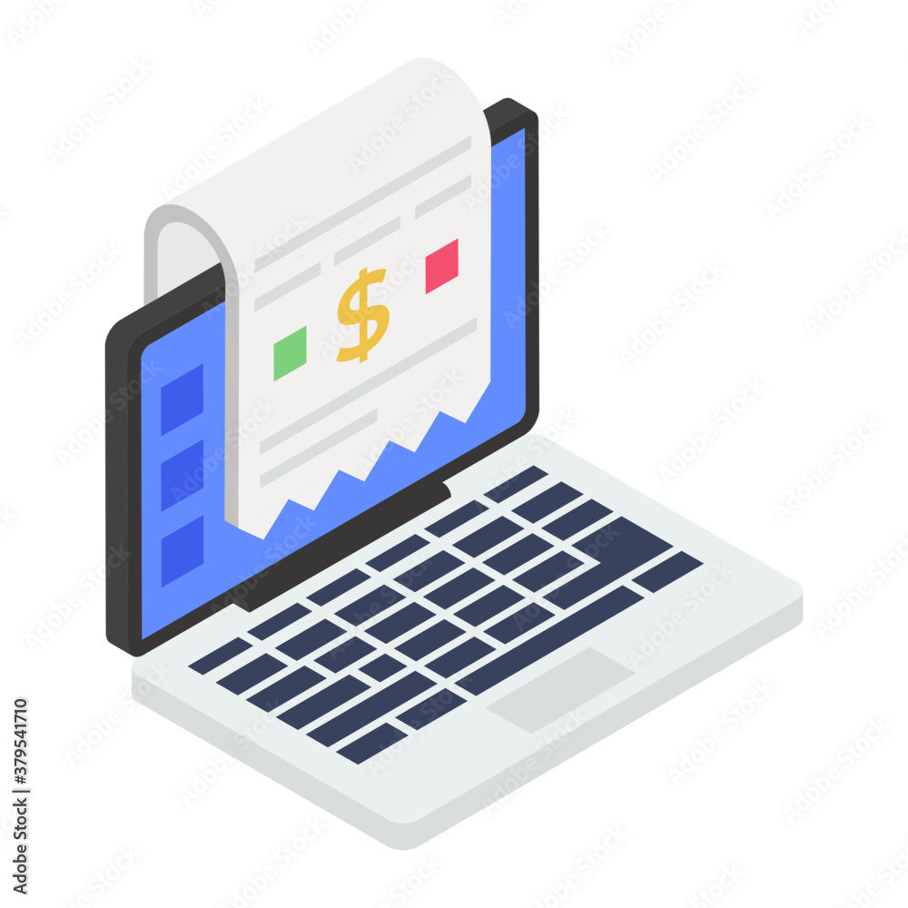 Invoice with laptop, isometric style of online bill icon
Invoice with laptop, isometric style of online bill icon