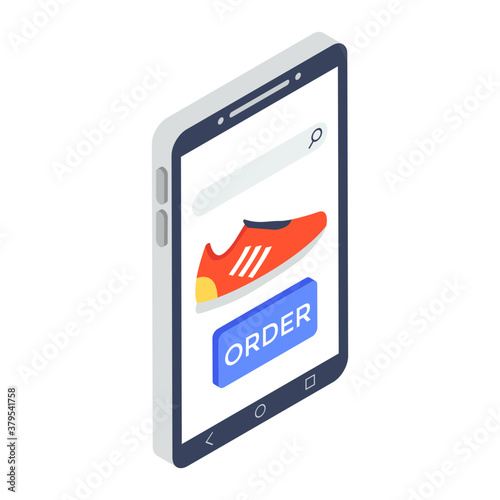 
Buy shoes online icon in isometric style, mcommerce concept 
