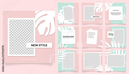 social media template banner fashion sale promotion. fully editable instagram and facebook square post frame puzzle organic sale poster. pink red green floral vector background