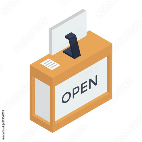 
Reception desk vector in modern isometric style, counter open icon
