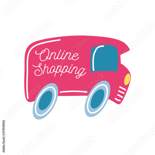 shopping online on delivery car detailed style icon vector design