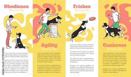 Set of cards for dogs training school or playground sketch vector illustration.