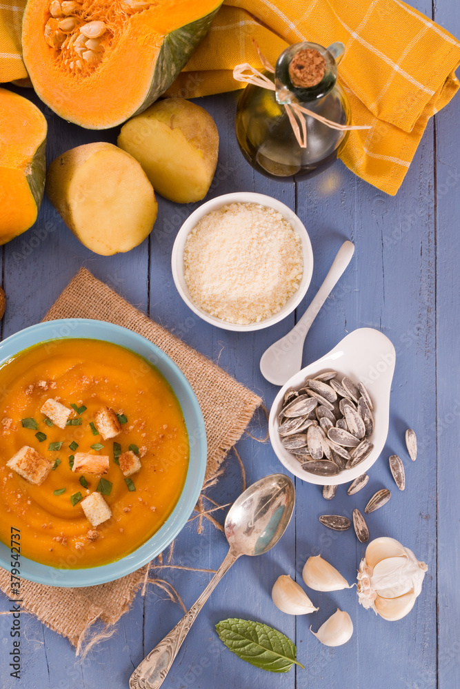 Pumpkin cream soup.
Pumpkin cream soup.