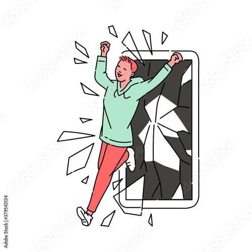Digital detox and internet addiction sketch vector illustration isolated.