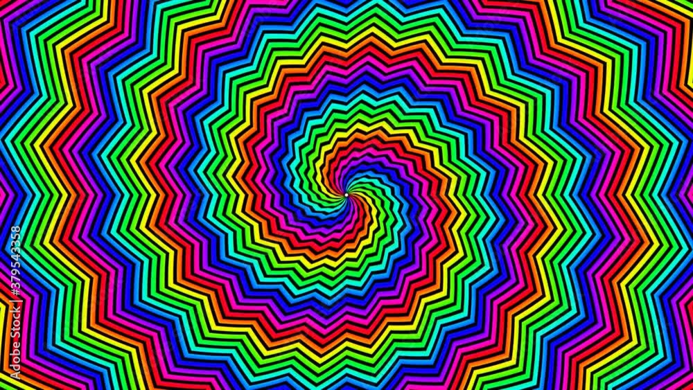 Bright Rainbow Spectrum of Colors Stepped in Pair of Spirals Expanding Bright Rainbow Spectrum of Colors Stepped in Pair of Spirals Expanding