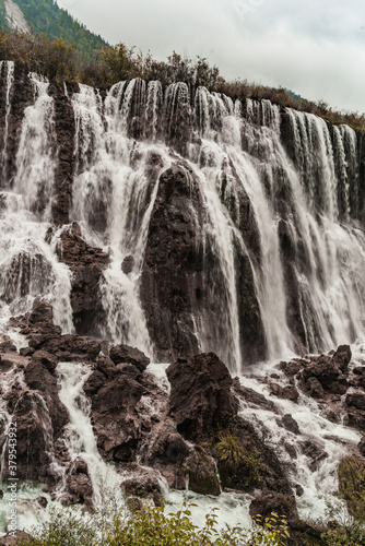 Panorama view of Nuorilang waterfall in Jiuzhai Valley, Sichuan, China.