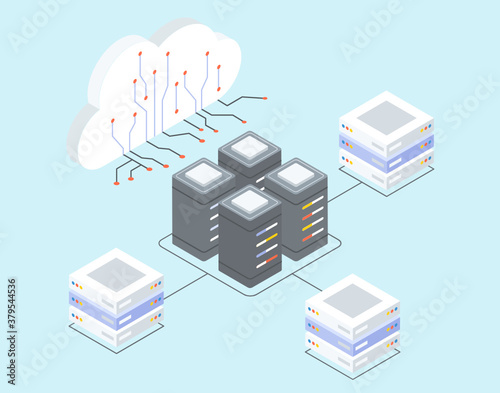 
Database server in isometric style, data storage 
