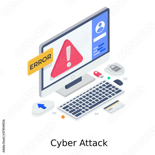 
Cyber attack concept, isometric vector design 
