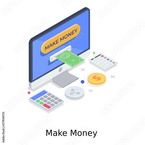 
Online make money concept in modern isometric style 
