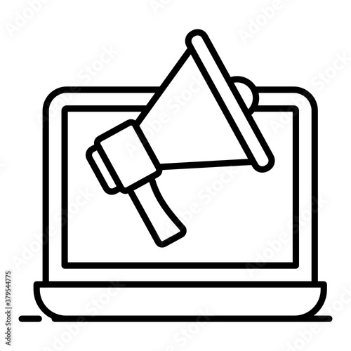 
Megaphone inside laptop, vector of digital marketing in flat style 
