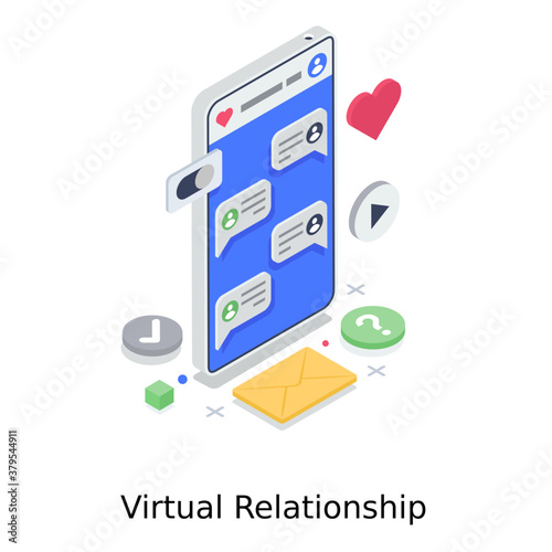 
Virtual relationship illustration, isometric style illustration best for dating app 
