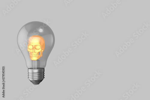 nnovative horror and danger looking glowing skull light bulb photo