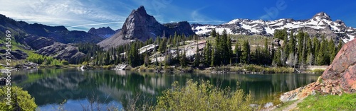 Lake Blanche Hiking Trail panorama views. Wasatch Front Rocky Mountains, Twin Peaks Wilderness,  Wasatch National Forest in Big Cottonwood Canyon in Salt Lake County Utah. United States. © Jeremy