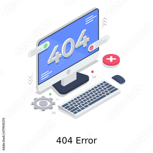 
Attention alert, web error 404 illustration in isometric vector design 
