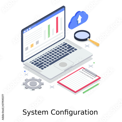 
System configuration illustration in isometric style, online setting
