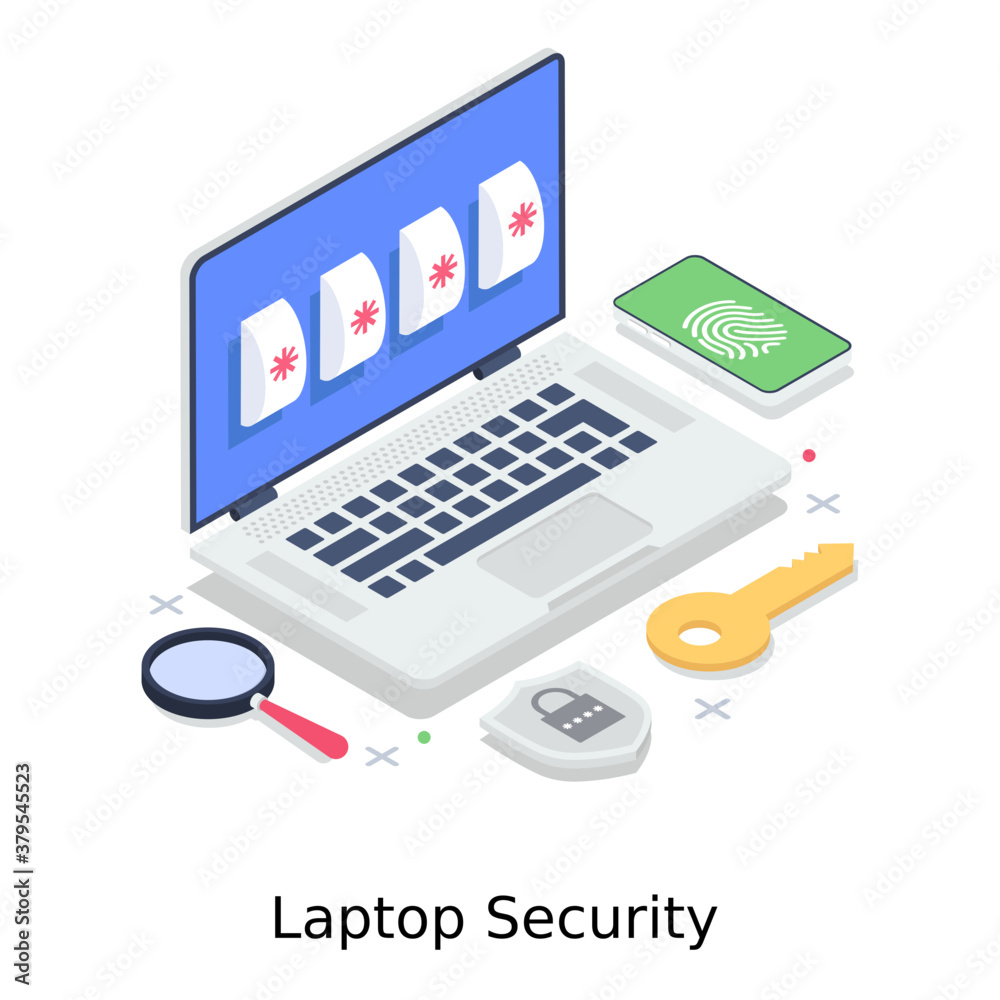 Laptop security illustration, isometric vector design
Laptop security illustration, isometric vector design