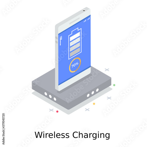 
Wireless charging, isometric illustration of mobile charging 
