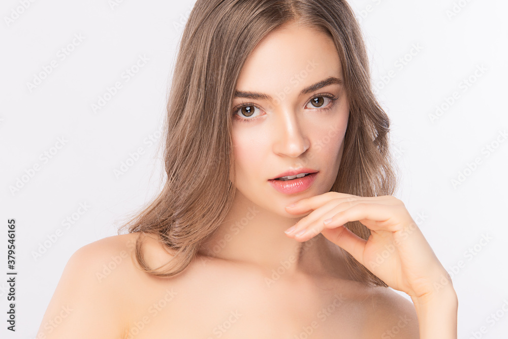 Beautiful Young Woman With Clean Fresh Skin on white background, Face care, Facial treatment. Cosmetology, beauty and spa. women portrait. Beautiful Young Woman With Clean Fresh Skin on white background, Face care, Facial treatment. Cosmetology, beauty and spa. women portrait.