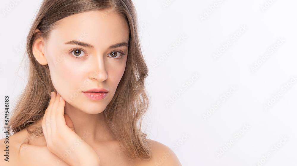 Beautiful Young Woman With Clean Fresh Skin on white background, Face care, Facial treatment. Cosmetology, beauty and spa. women portrait. Beautiful Young Woman With Clean Fresh Skin on white background, Face care, Facial treatment. Cosmetology, beauty and spa. women portrait.