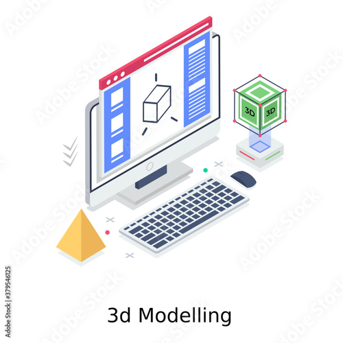 
3d modeling illustration in editable isometric style 
