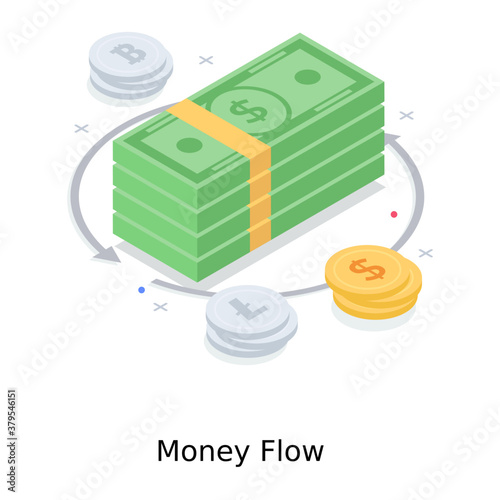 
Arrows with banknote showing the symbol of money flow 
