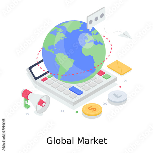 
Global market illustration design in isometric style 
