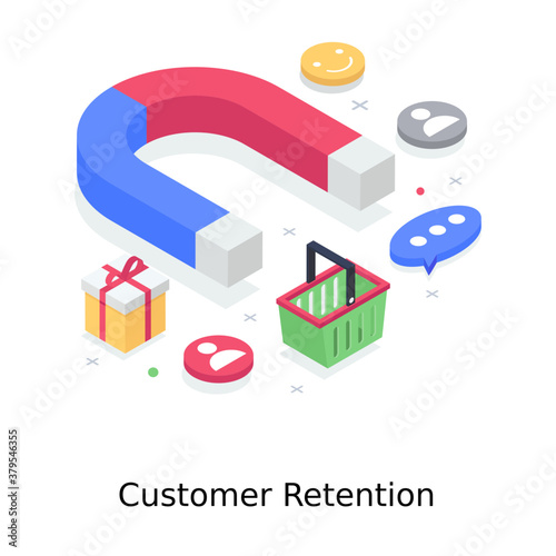 
Attracting customers in trendy isometric style, customer retention 
