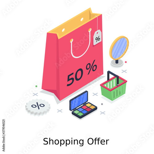 
Shopping offer, isometric illustration of online discount 
