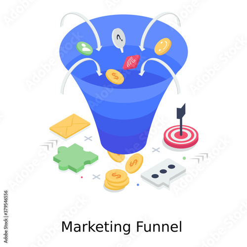 
Isometric design of marketing funnel 
