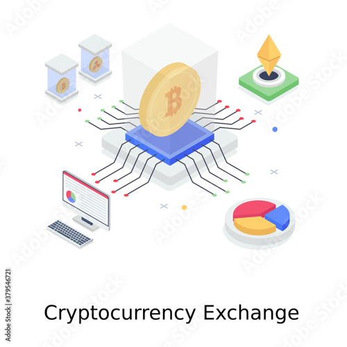 
An illustration of cryptocurrency exchange in modern isometric style 
