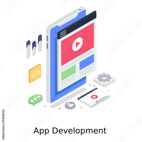 
A design of app development in isometric style 
