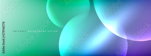 Vector abstract background liquid bubble circles on fluid gradient with shadows and light effects. Shiny design templates for text