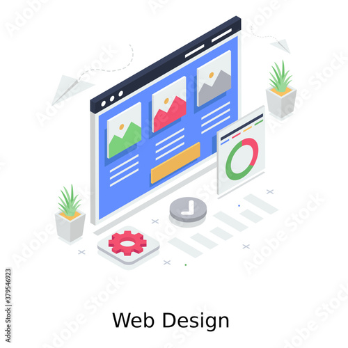
Web design concept in trendy isometric style 
