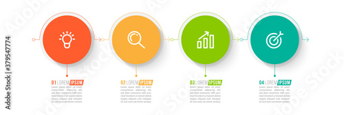 Minimal Business Infographics template. Timeline with 4 steps, options and marketing icons .Vector linear infographic with four conected elements. Can be use for presentation.