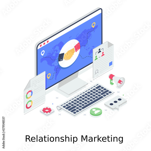 
Relationship marketing illustration design in isometric style 
