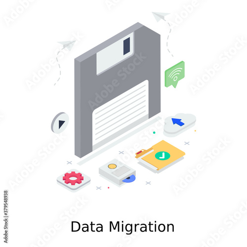 
Data migration illustration, data storage in editable style 
