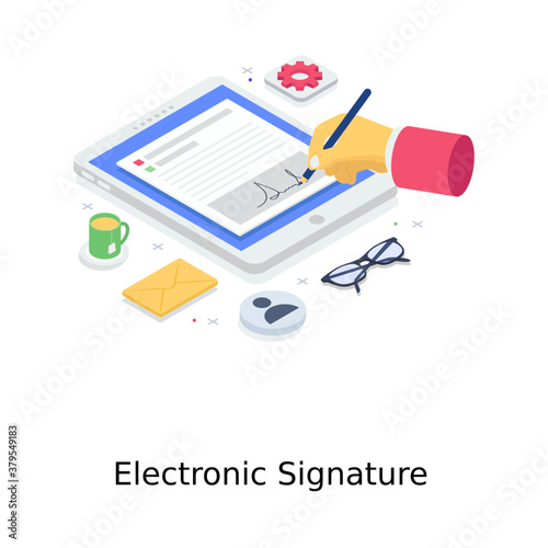 
Electronic signature vector, isometric vector 
