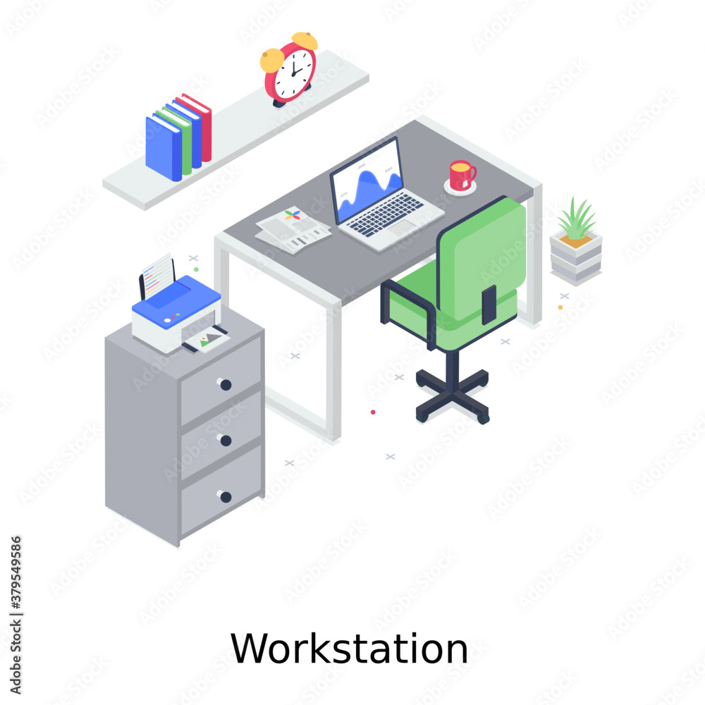 Employee desk, workstation in isometric editable style
Employee desk, workstation in isometric editable style